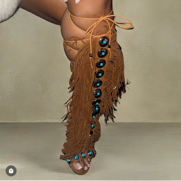 Shoes - Fringed Suede sandals with Turquoise Accents